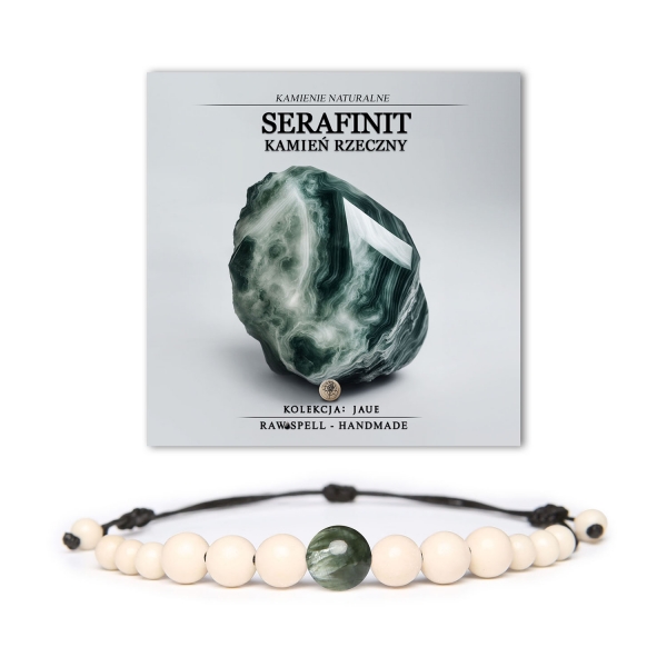 Bransoletka z naturalnymi kamieniami serafinitu i kamieni rzecznych, z kolekcji Jaue, stworzona z myślą o kobietach i mężczyznach.