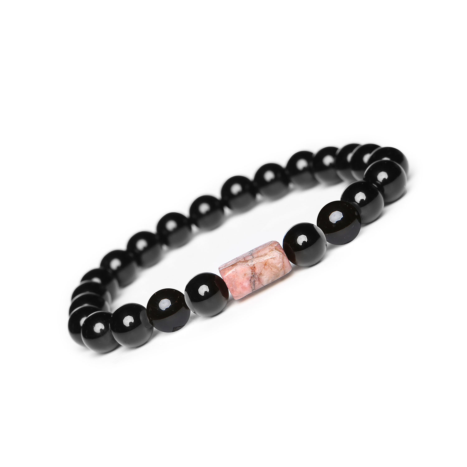 Bransoletka na sznurku z kolekcji Laeri - Onyks, Rodonit różowy, Onyks, dla Kobiet i Mężczyzn Bransoletka z kolekcji Laeri z naturalnymi kamieniami: onyks i różowy rodonit, idealna dla kobiet i mężczyzn.