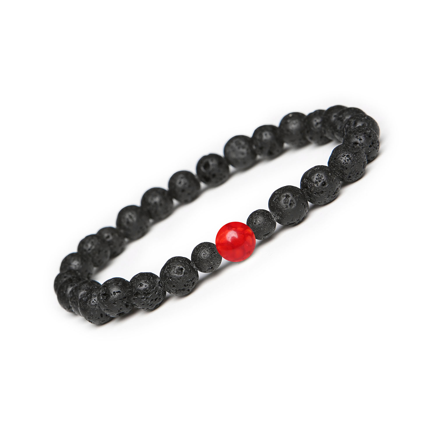 Bransoletka z Agatem Czerwonym Crackle - Lawa Wulkaniczna z kolekcji Binthe dla Mężczyzn i Kobiet Bransoletka Binthe z naturalnych kamieni: agat czerwony crackle i lawa wulkaniczna, idealna dla kobiet i mężczyzn.