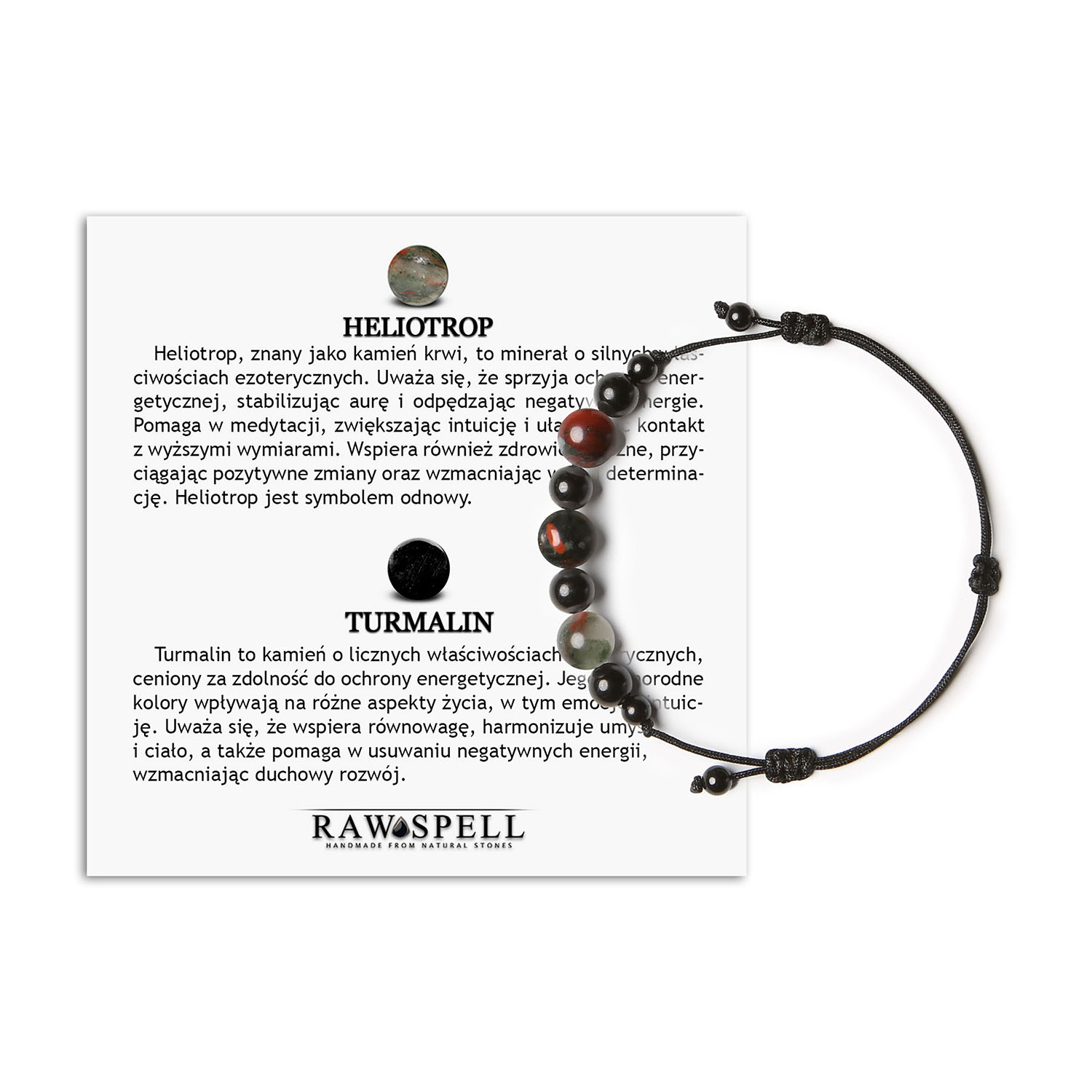 Bransoletka z Heliotropem i Turmalinem - kolekcja Haka - stylowa ozdoba dla kobiet i mężczyzn Bransoletka z kamieni naturalnych Heliotrop i Turmalin z kolekcji Haka, uniwersalny dodatek dla kobiet i mężczyzn.