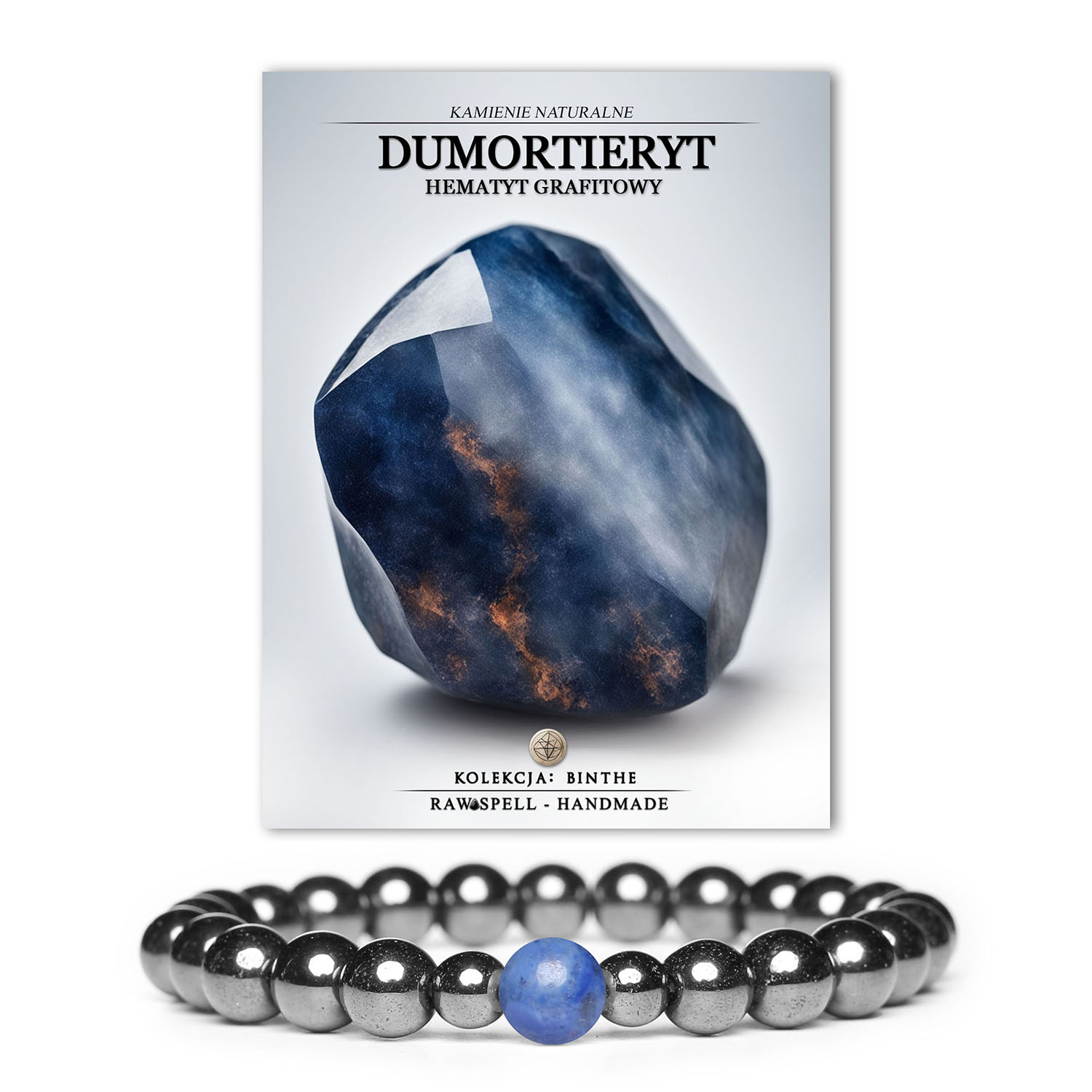 Stylowa bransoletka z kamieniami Dumortieryt i Hematyt Grafitowy - unisex, z kolekcji Binthe.