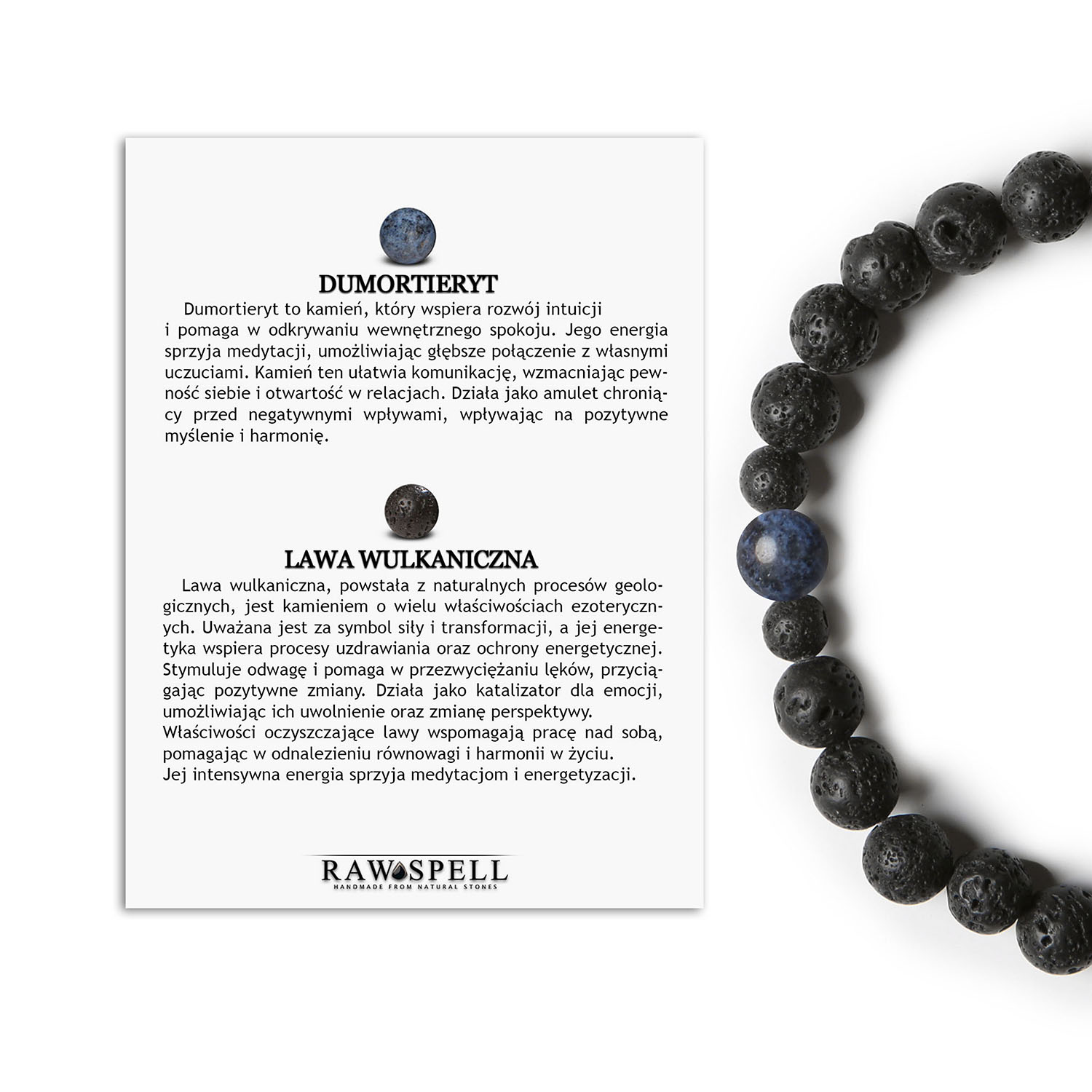 Bransoletka z kolekcji Binthe na gumce, dumortyeryt i lawa wulkaniczna dla kobiet i mężczyzn Bransoletka lawa wulkaniczna dla kobiet i mężczyzn