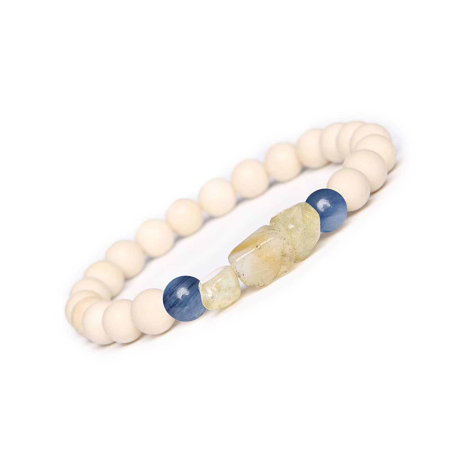 Bransoletka z kolekcji Cymiri - Kyanit, Cytryn i Kamień Rzeczny - dla kobiet i mężczyzn Stylowa bransoletka z naturalnych kamieni: kyanit, cytryn i kamień rzeczny z kolekcji Cymiri, przeznaczona dla kobiet i mężczyzn.