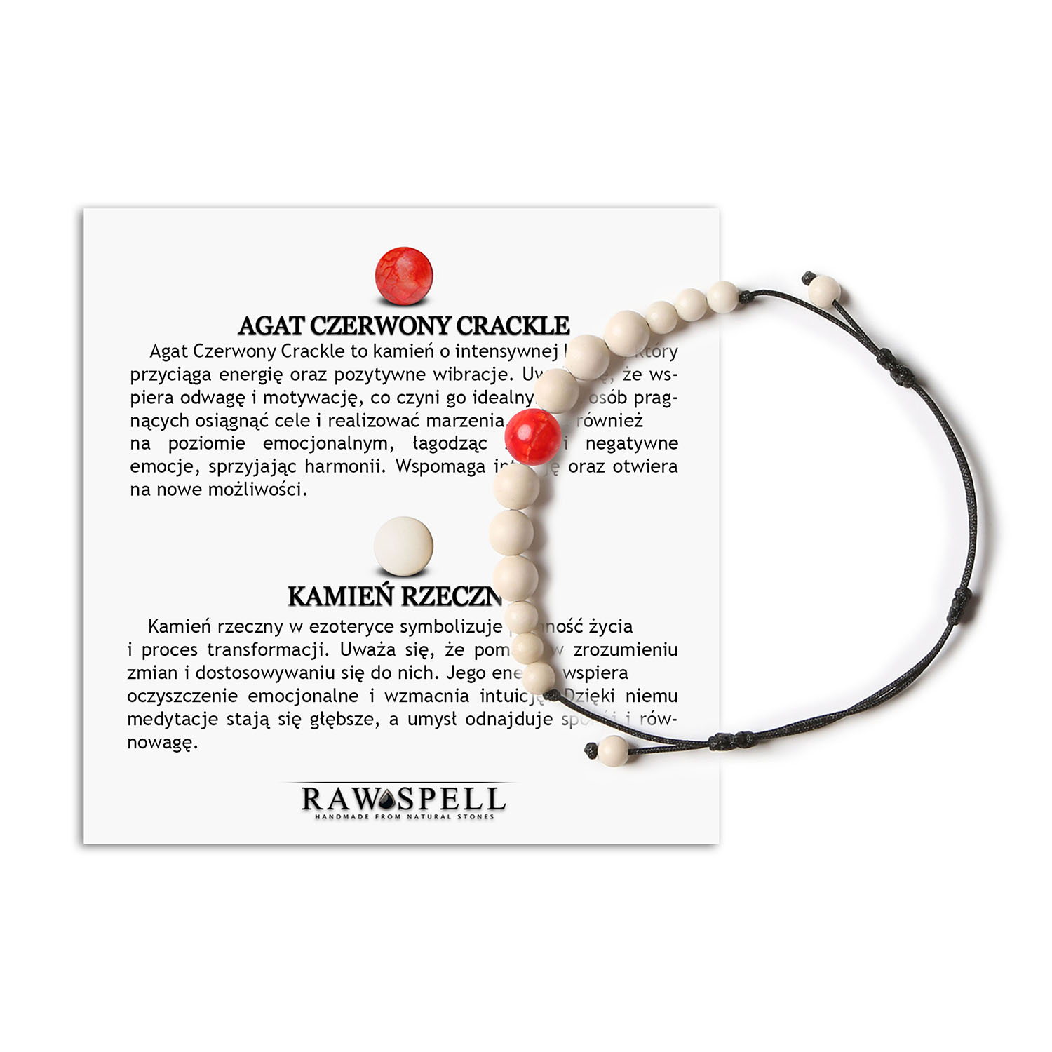 Bransoletka z kolekcji Jaue, w której dominuje żywiołowy kolor Agatu Czerwonego Crackle, doskonała do noszenia przez Kobietę i Mężczyzn Kamienie naturalne, niezwykła bransoletka - Agat Czerwony Crackle z kolekcji Jaue, dla kobiet i mężczyzn.