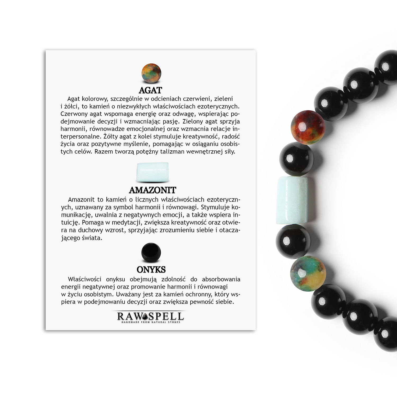 Bransoletka z kolekcji Laeri - Agat, Amazonit i Onyks, perfekcyjne gadżety dla każdego Laeri - kolekcja inspirowana naturą. Bransoletki z agatem, amazonitem i onyksem - to idealne wybory dla tych, którzy lubią piękne i naturalne akcesoria.