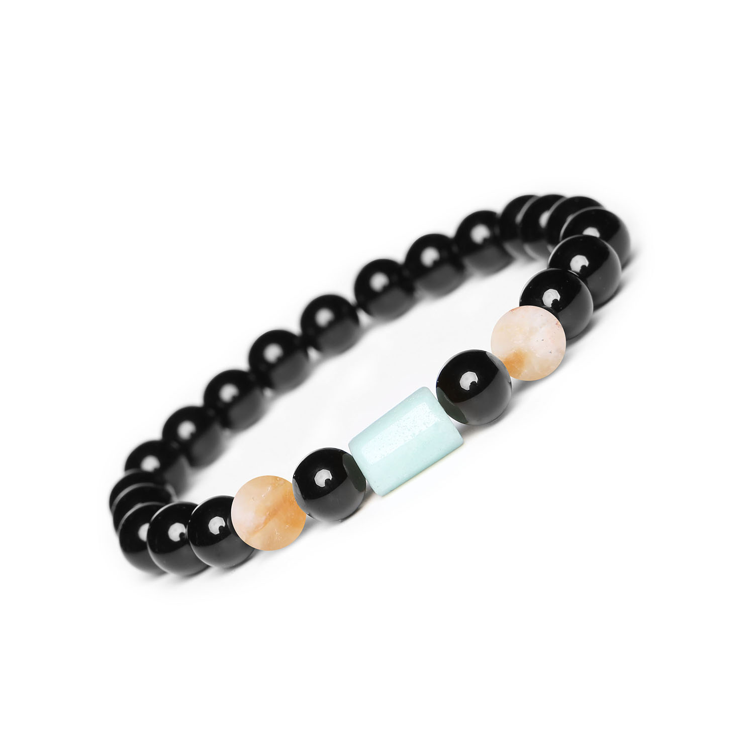 Bransoletka z kolekcji Laeri na gumce, w kolorach Cytryn Cieniowany, Amazonit i Onyks, idealna dla Kobiet i Mężczyzn Bransoletki z naturalnymi kamieniami - elegancja dla każdego