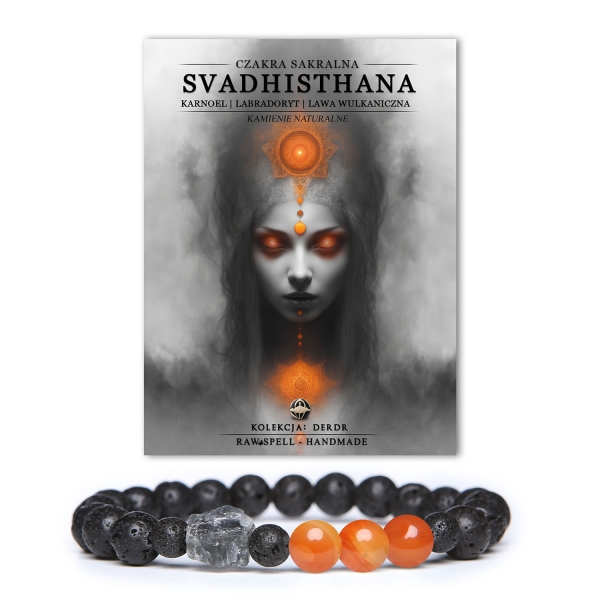 Elegancka bransoletka z naturalnych kamieni, w tym karneolu i labradorycie, wspierająca czakrę sakralną Svadhisthan, od marki Derdr.