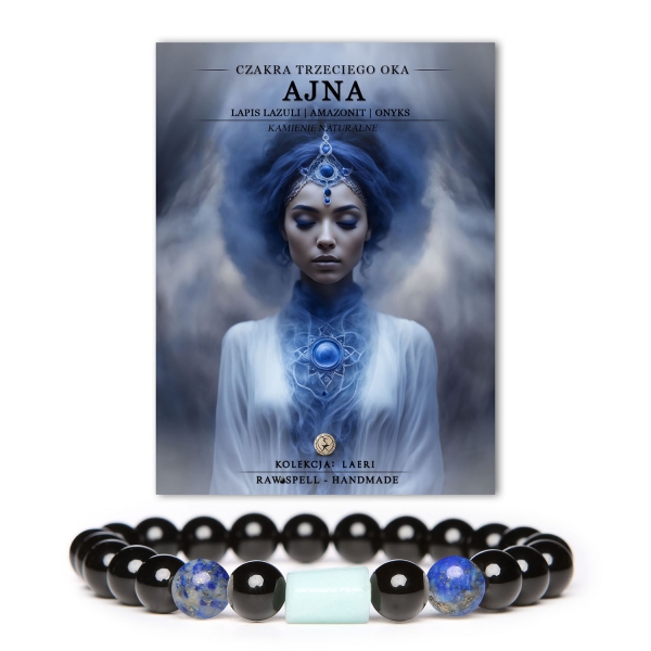 Odkryj bransoletkę z kamieni naturalnych: Lapis Lazuli i Amazonit, która harmonizuje czakrę trzeciego oka. Kolekcja Laeri.