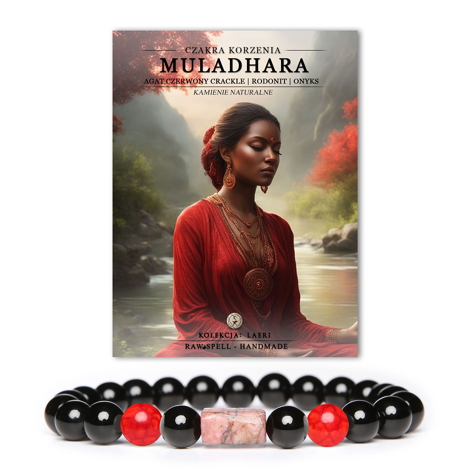 Elegancka bransoletka z kamieniami naturalnymi, w tym ametystem, rodonitem i onyksem, inspirowana czakrą korony Sahasrara.