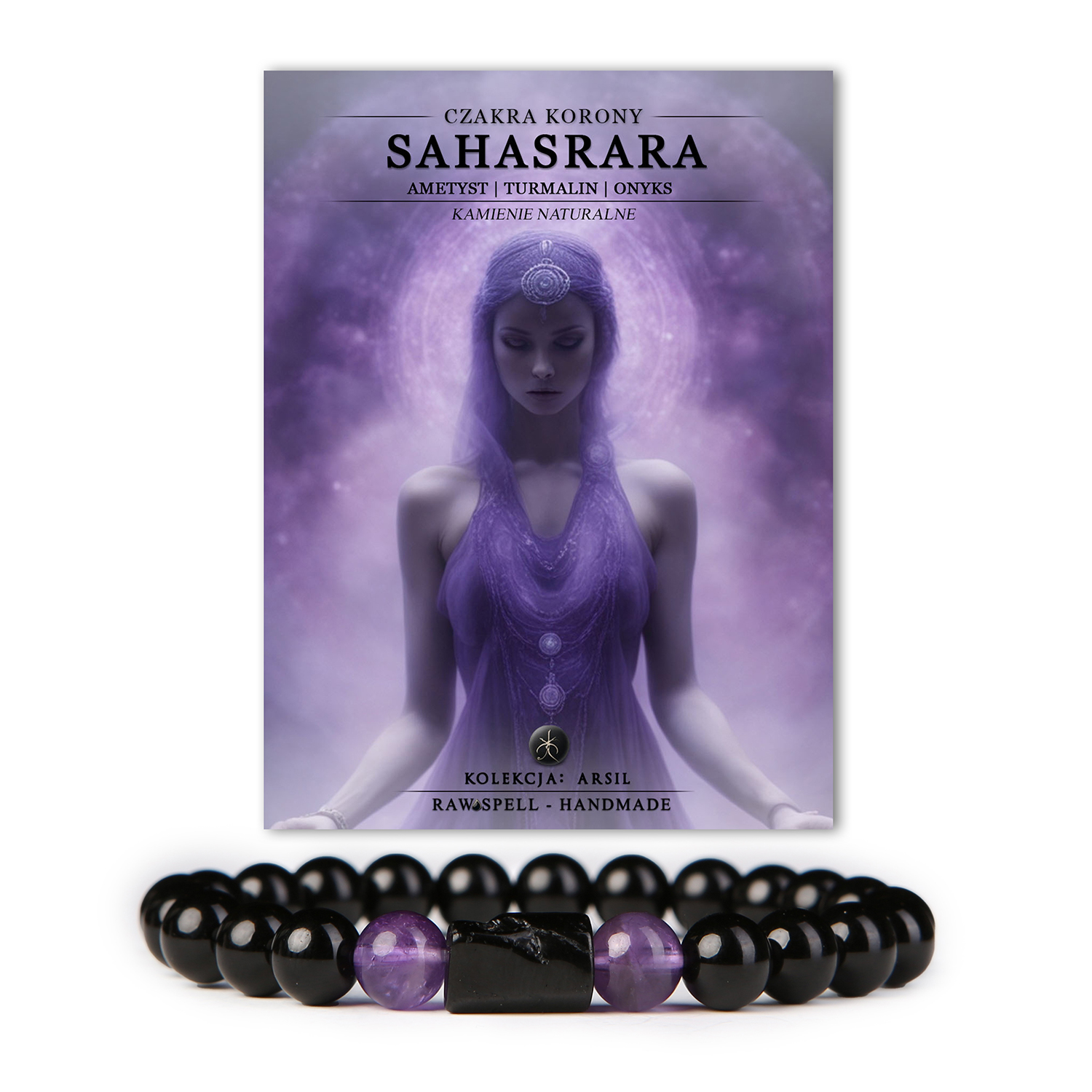 Stylowa bransoletka z kamieni naturalnych, w tym onyksu, ametystu i turmalinu. Unikalny design z kolekcji Arsil.