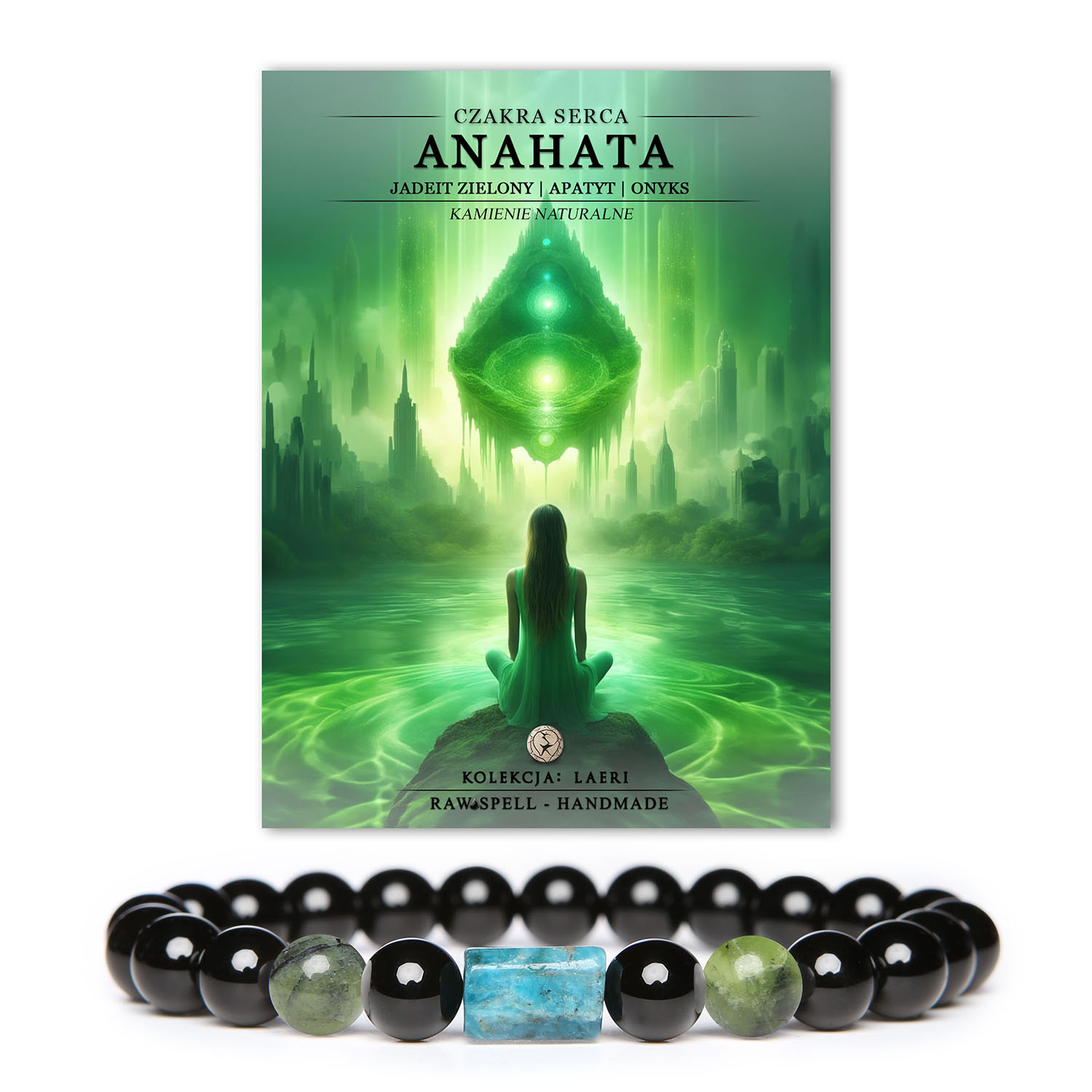 Elegancka bransoletka z kamieni naturalnych, łącząca zielony jadeit i kamienie energetyczne, symbolizująca miłość i równowagę czakry serca.