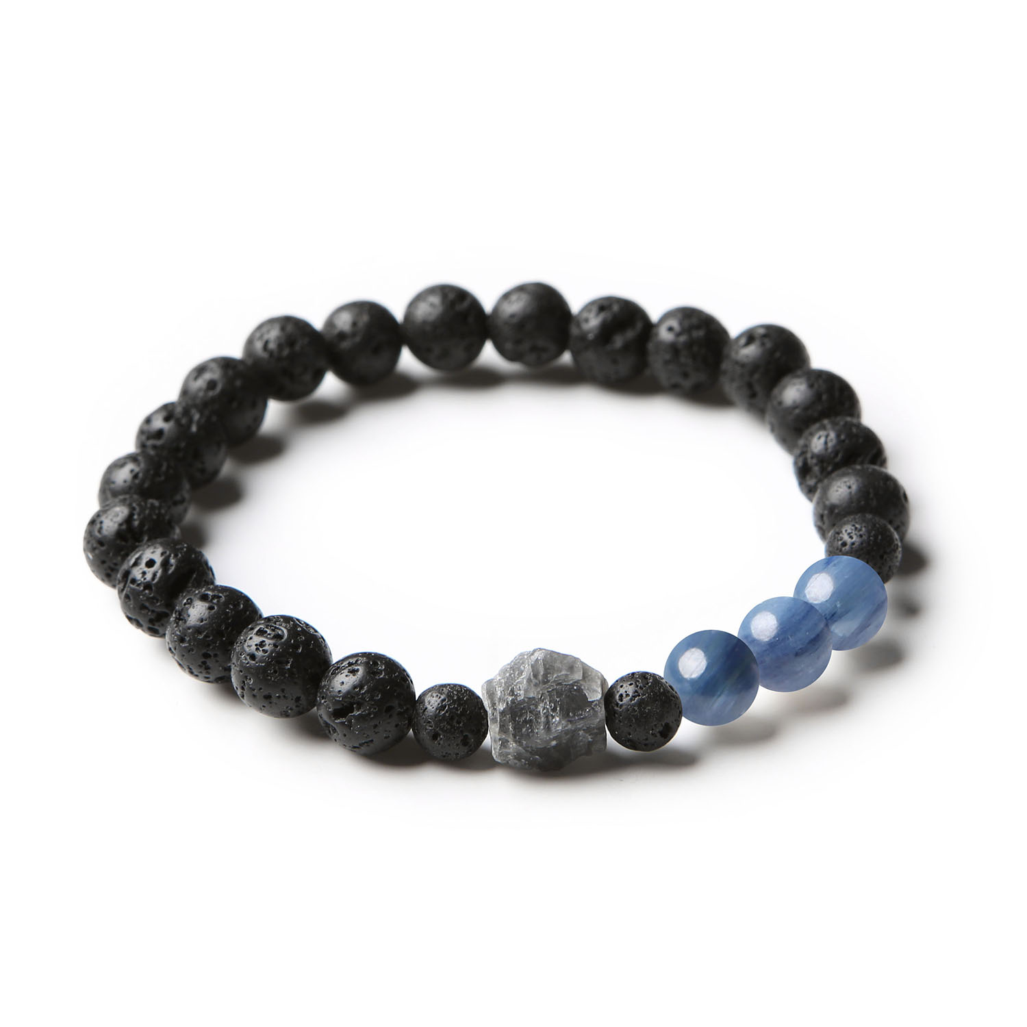 Stylowa bransoletka z naturalnymi kamieniami: kyanit, labradoryt i lawa wulkaniczna z kolekcji Derdr, idealna dla każdego.