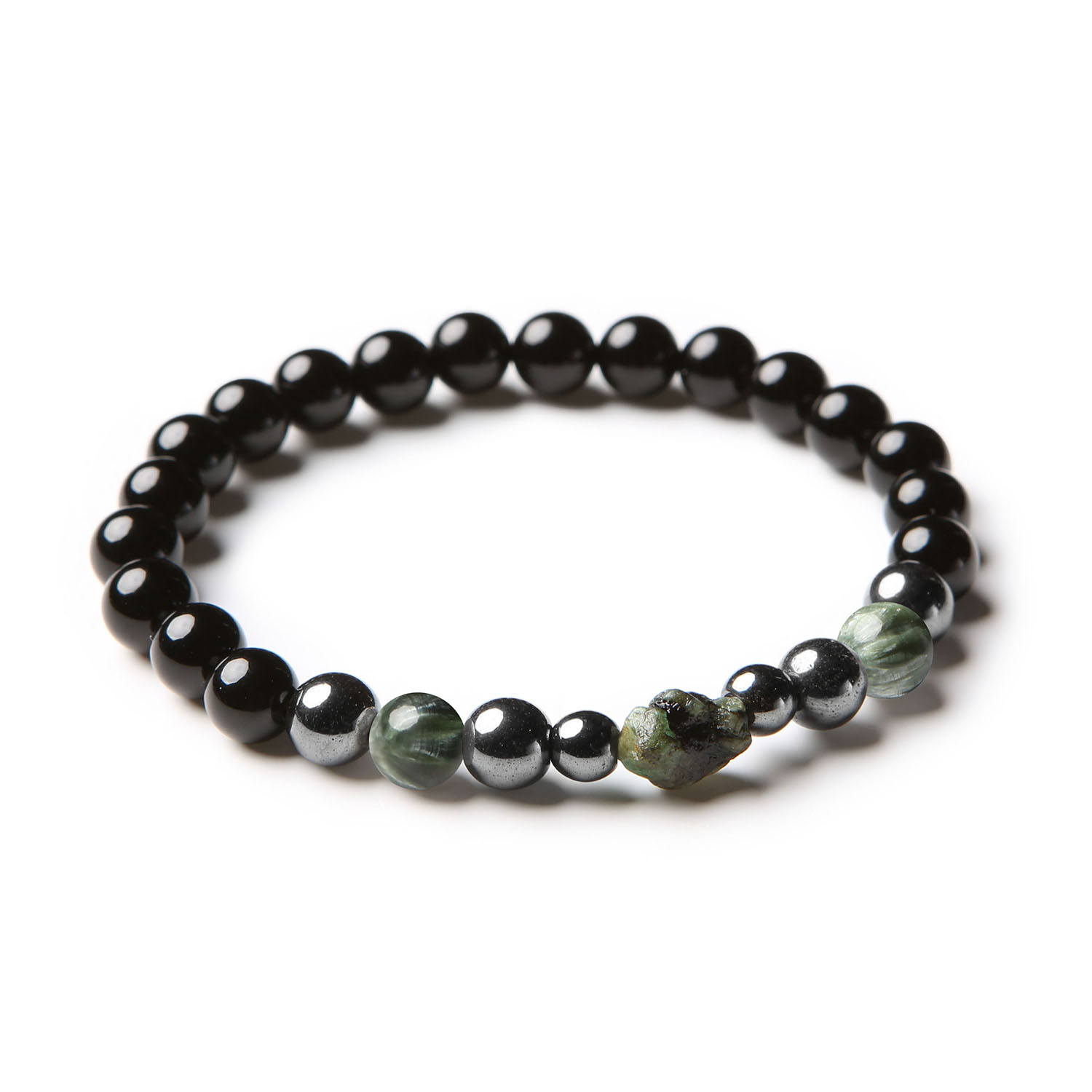 Bransoletka z kolekcji Elai Serafinit z szmaragdem i onyksem dla kobiet i mężczyzn na gumce.