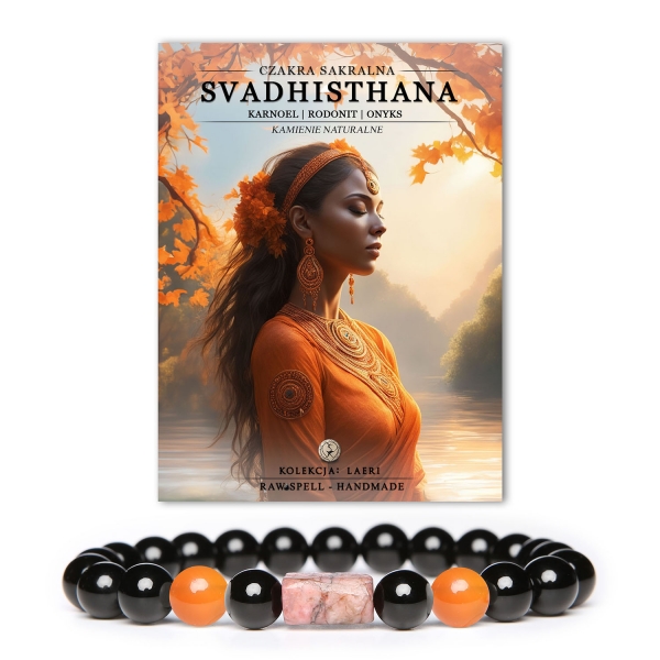 Bransoletka z kamieni naturalnych z kolekcji Laeri, harmonizująca czakry sakralne, z karneolem, rodonitem i onyksami.
