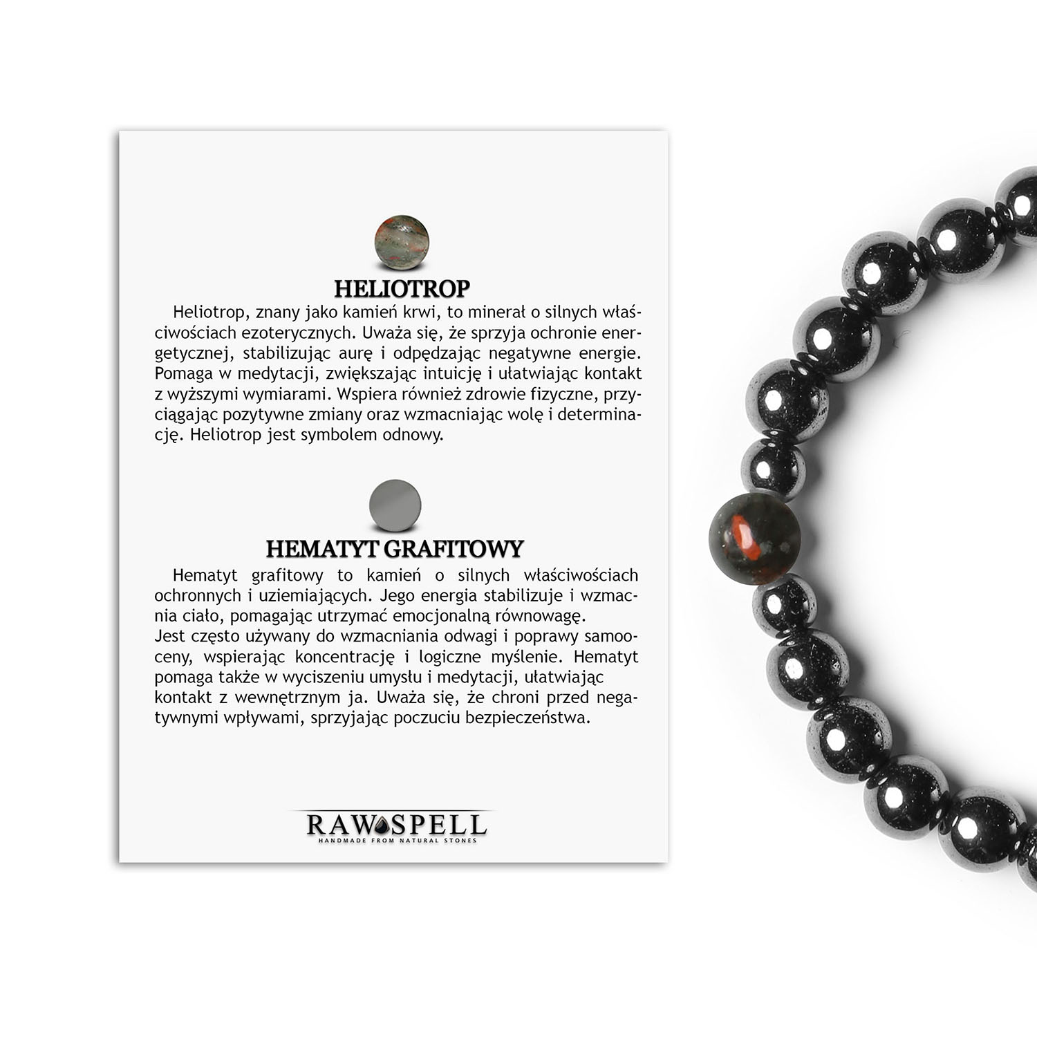 Elegancka bransoletka na gumce z kolekcji Binthe - Heliotrop i Hematyt Grafitowy dla Kobiet i Mężczyzn Elegancka bransoletka z kolekcji Binthe, wykonana z naturalnego heliotropu i grafitowego hematytu, dla kobiet i mężczyzn.