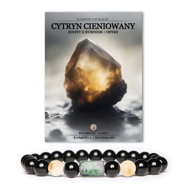 Elegancka bransoletka z kolekcji Laeri, złożona z cieniowanego cytrynu, zoisytu z rubinem i onyksu, dla stylowych kobiet i mężczyzn.