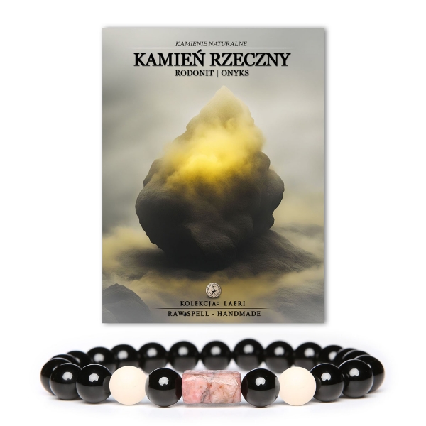 Stylowa bransoletka z kolekcji Laeri, wykonana z różowego rodonitu i onyksu, idealna dla kobiet i mężczyzn.