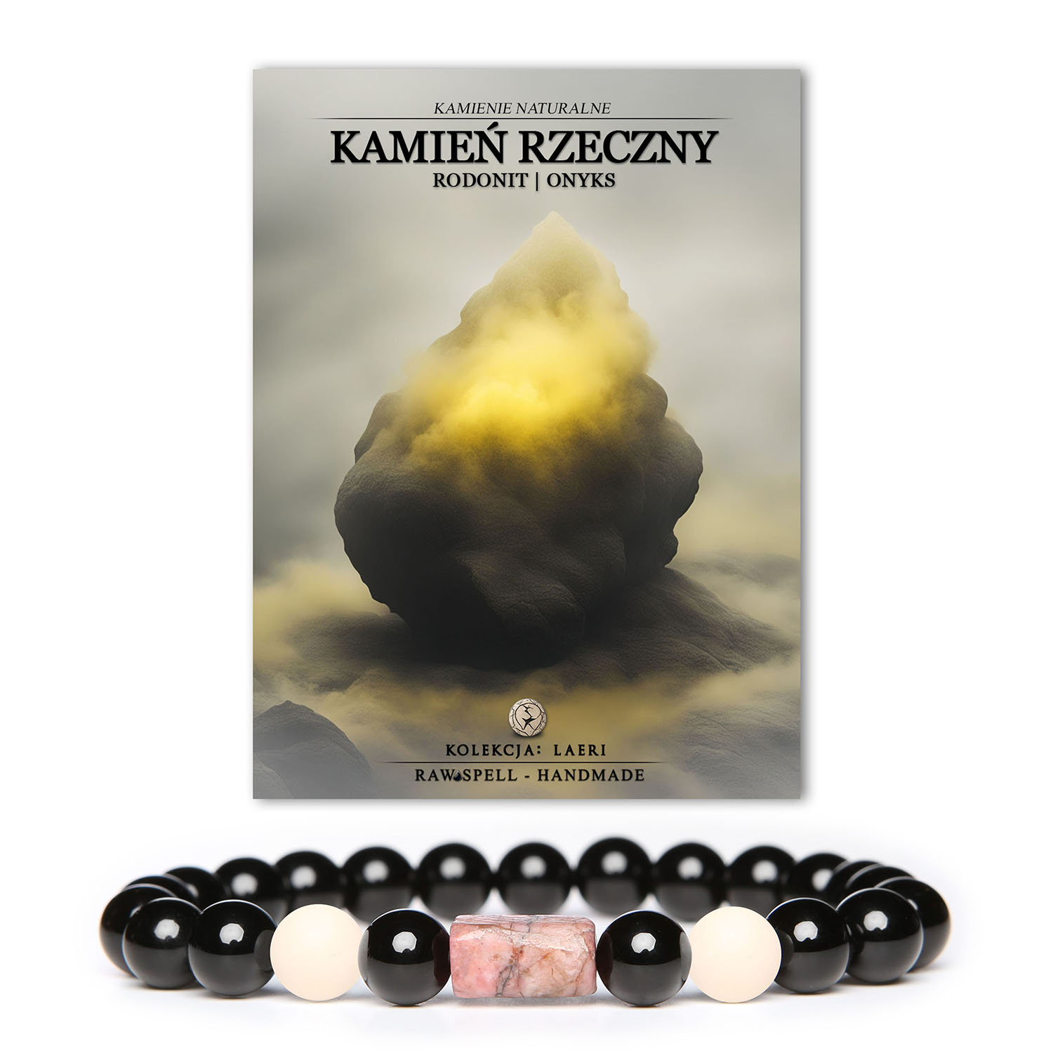 Stylowa bransoletka z kolekcji Laeri, wykonana z różowego rodonitu i onyksu, idealna dla kobiet i mężczyzn.