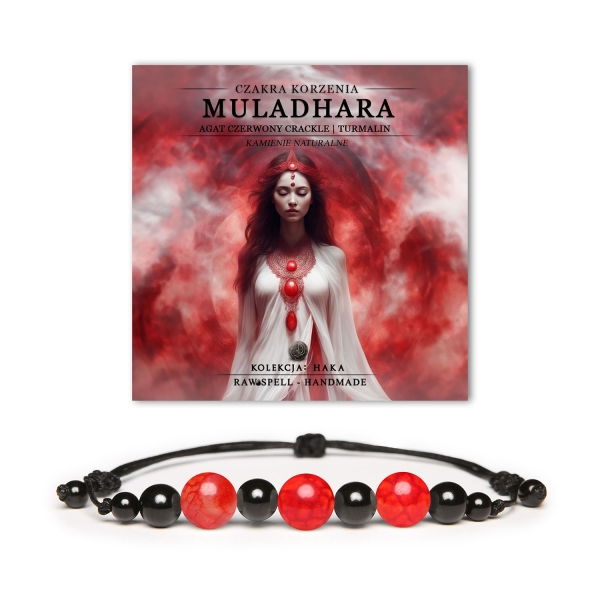 Bransoletka z naturalnych kamieni, z czakrą Muladhara i Agatem Czerwonym Crackle, idealna do harmonizacji energii i stylizacji.