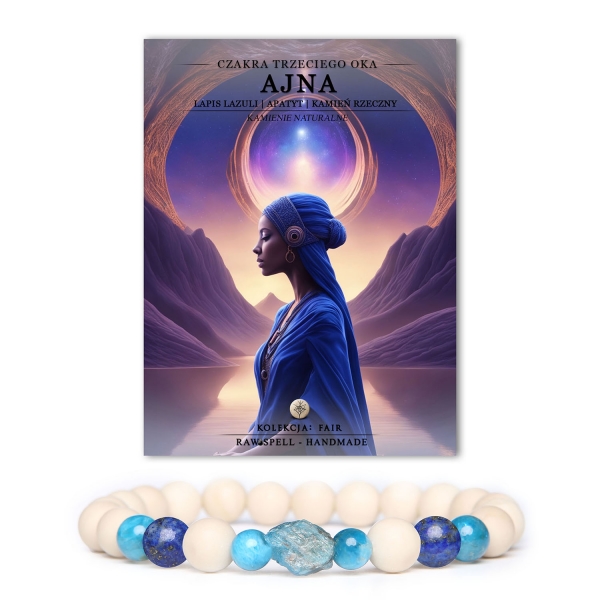 Bransoletka z naturalnych kamieni: Lapis Lazuli i Apatytu, harmonizująca czakrę trzeciego oka Ajna w kolekcji Fair.