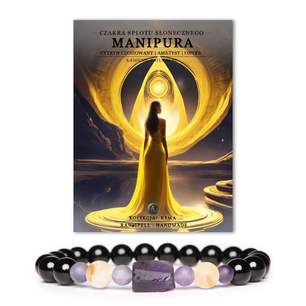 Bransoletka z naturalnych kamieni w odcieniach cytrynowego cienia, symbolizująca czakrę splotu słonecznego Manipura, z kolekcji Kema.