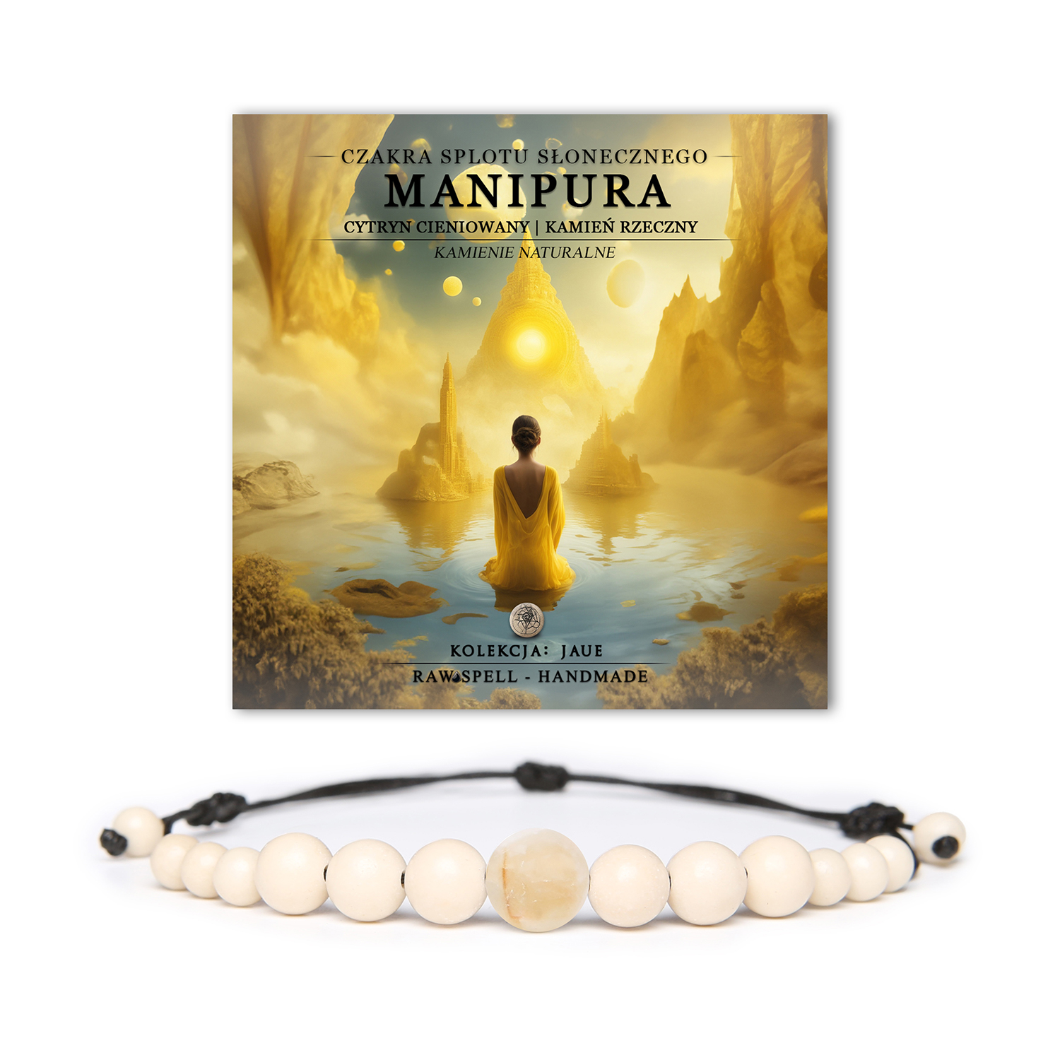 Bransoletka z naturalnych kamieni, łącząca czakrę splotu słonecznego Manipura z cieniowanym cytrynem, część kolekcji Jaue.