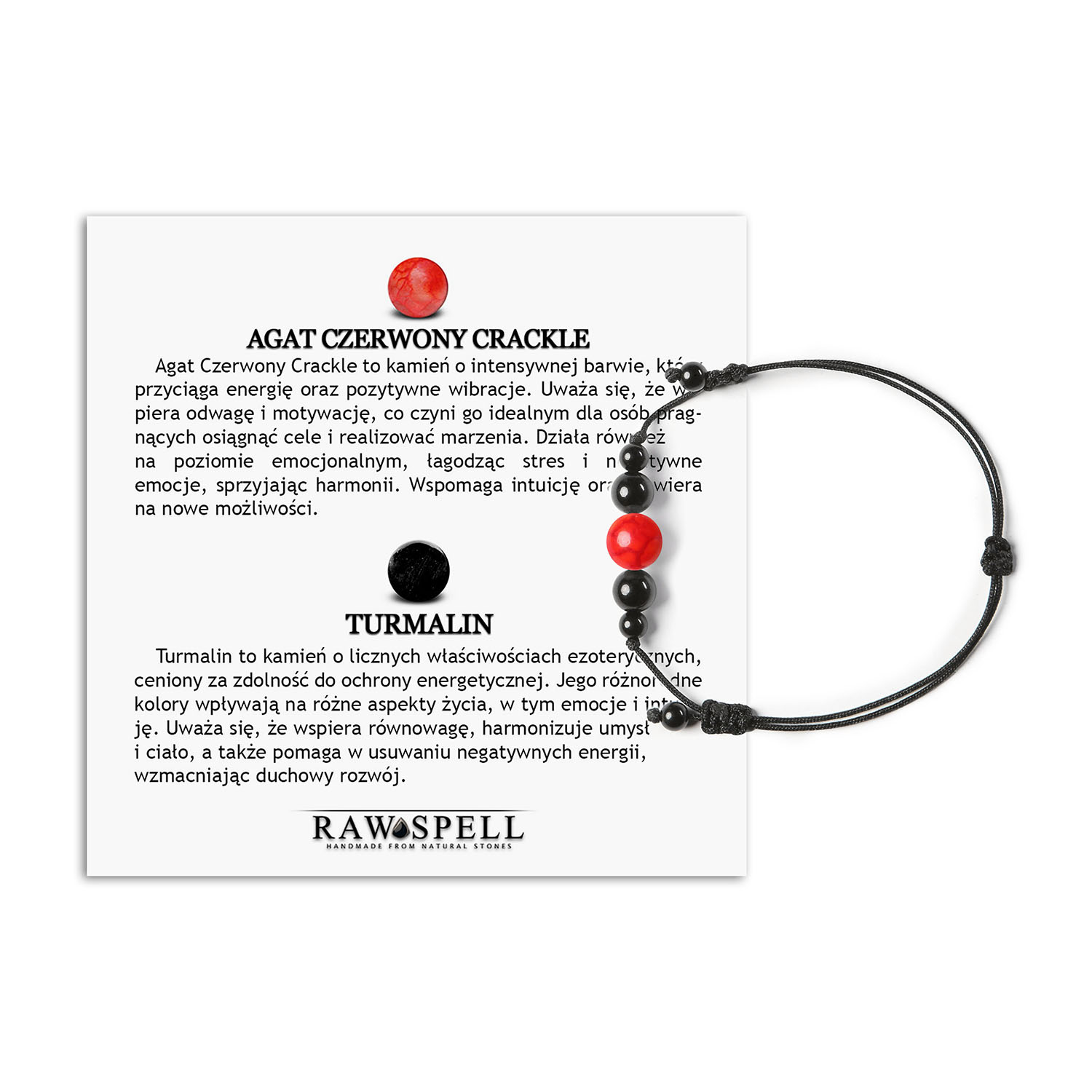 Elegancka bransoletka z kolekcji Garie, Agat Czerwony Crackle i Turmalin, idealna dla Kobiet i Mężczyzn Stylowa bransoletka z kolekcji Garie, z kamieniami naturalnymi - agat czerwony crackle oraz turmalin, idealna dla kobiet i mężczyzn.