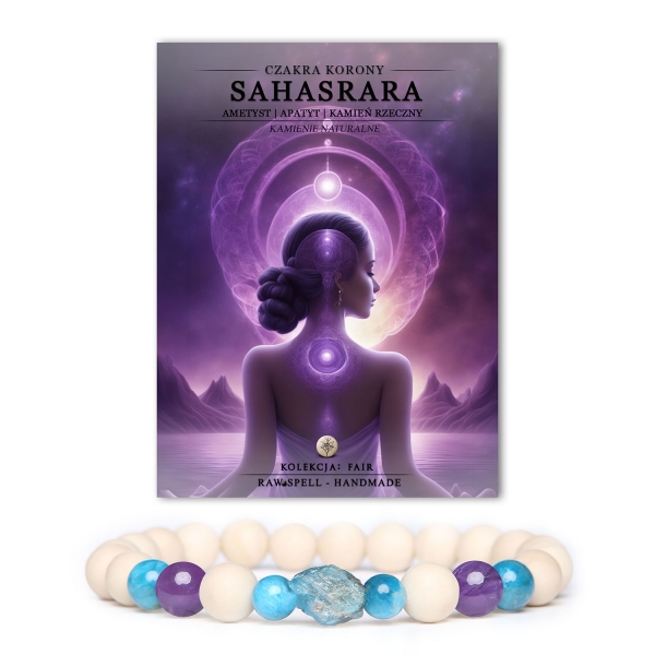 Piękna bransoletka z ametystu i kamieni rzecznych, dodająca energii czakry korony Sahasrara, wykonana z naturalnych kamieni w kolekcji Fair