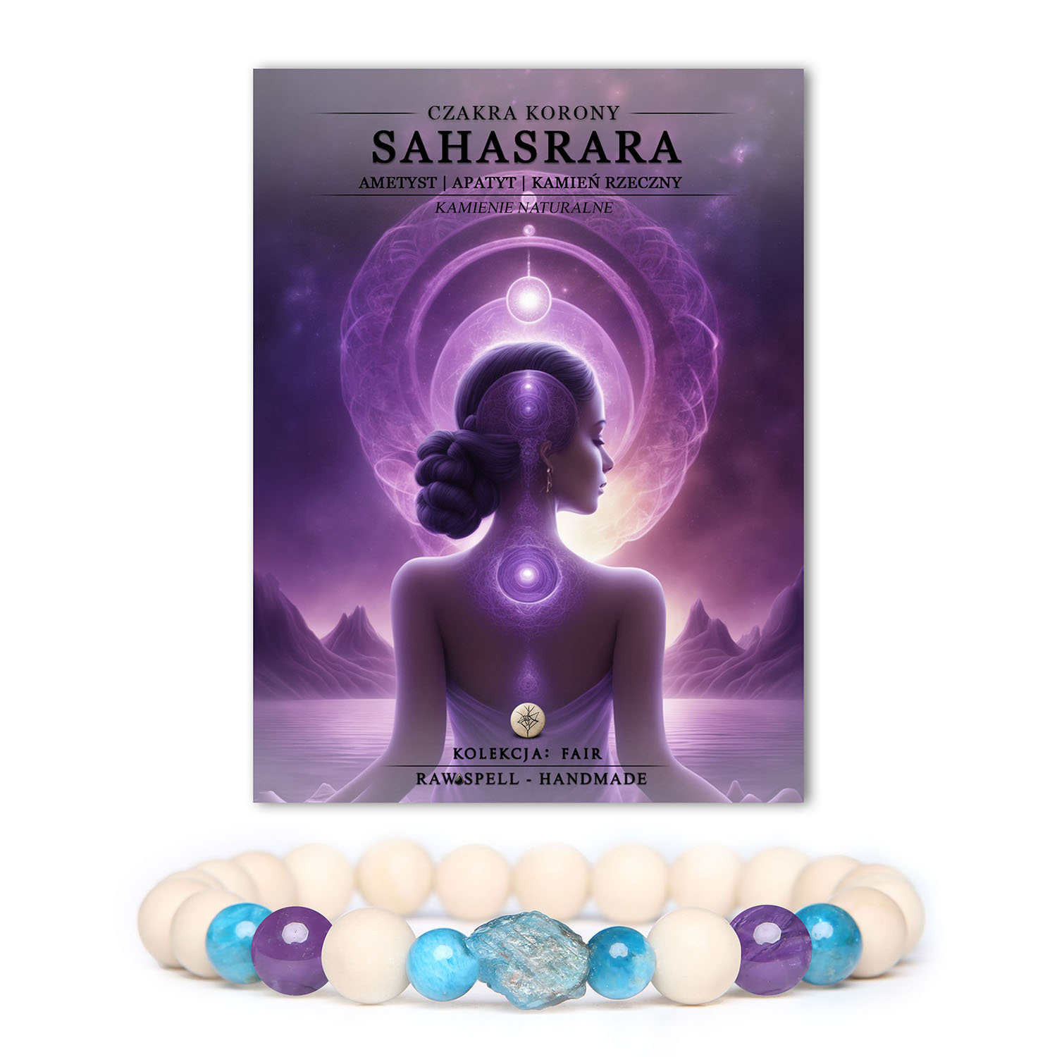 Piękna bransoletka z ametystu i kamieni rzecznych, dodająca energii czakry korony Sahasrara, wykonana z naturalnych kamieni w kolekcji Fair