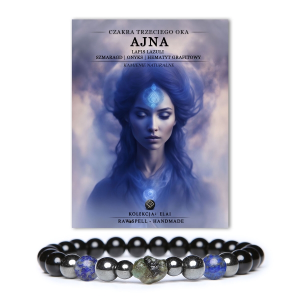 Bransoletka z kolekcji Elai, ozdobiona Szmaragdem, Onyksem i Hematytem Grafitowym, promująca harmonię i równowagę energetyczną.