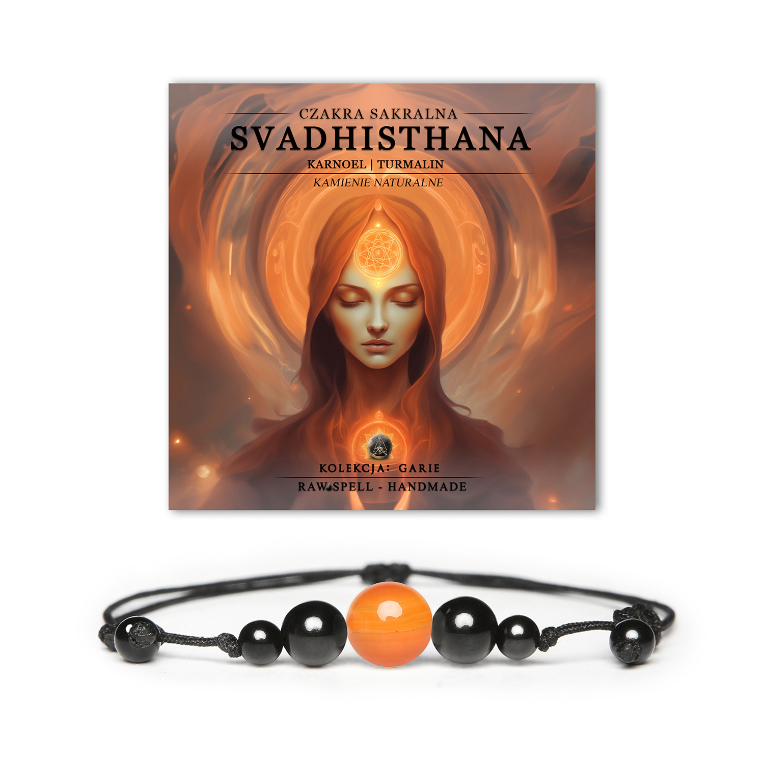 Bransoletka z naturalnych kamieni: czakra sakralna Svadhisthan oraz karneol, wyróżniająca się wyjątkowym designem z kolekcji Garie.