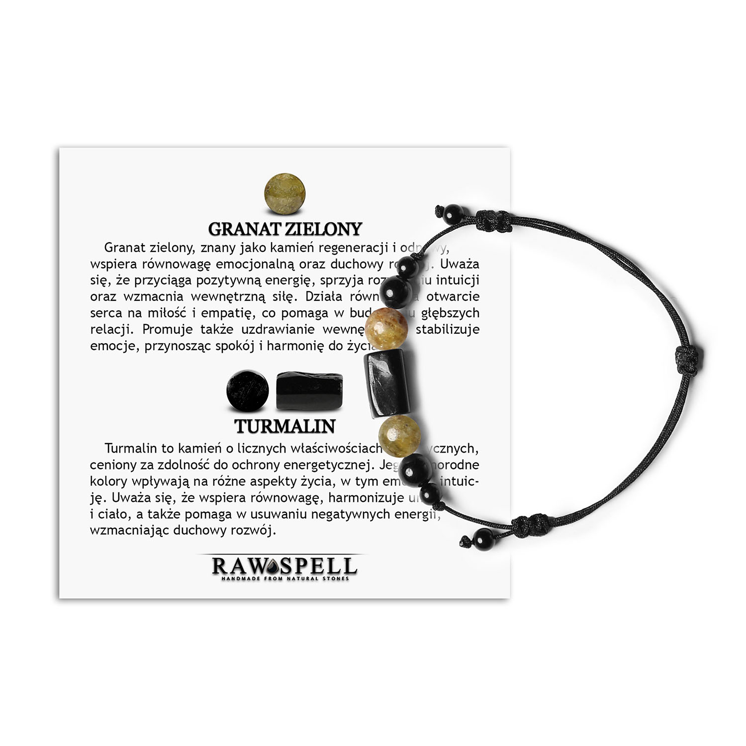 Elegantna bransoletka na sznurku Inare z turmalinem w kolorze granatu i zieleni, dla kobiet i mężczyzn Elegancka bransoletka Inare z naturalnymi kamieniami: granatem zielonym i turmalinem, uniwersalny dodatek dla kobiet i mężczyzn.