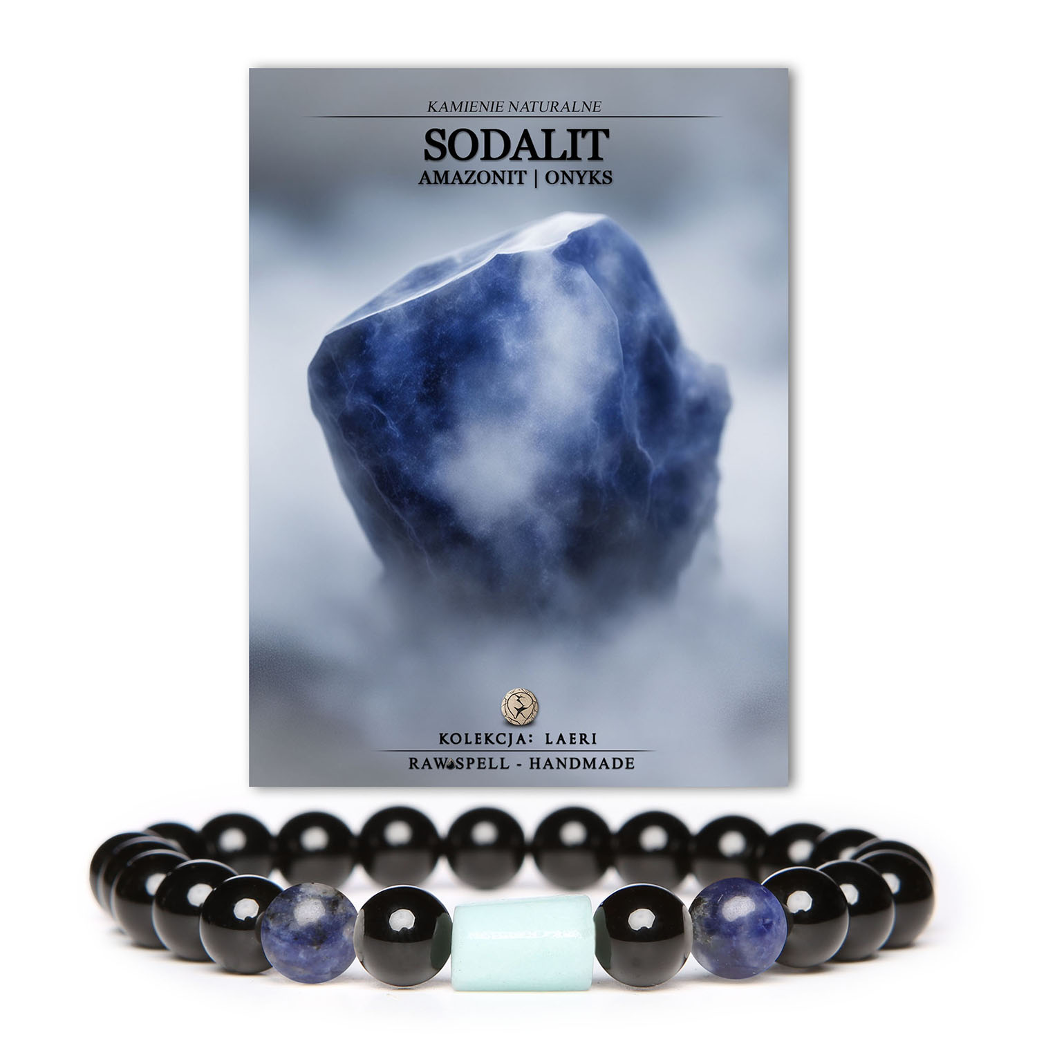 Bransoletka z kolekcji Laeri z naturalnymi kamieniami: sodalit, amazonit i onyks, idealna dla kobiet i mężczyzn.