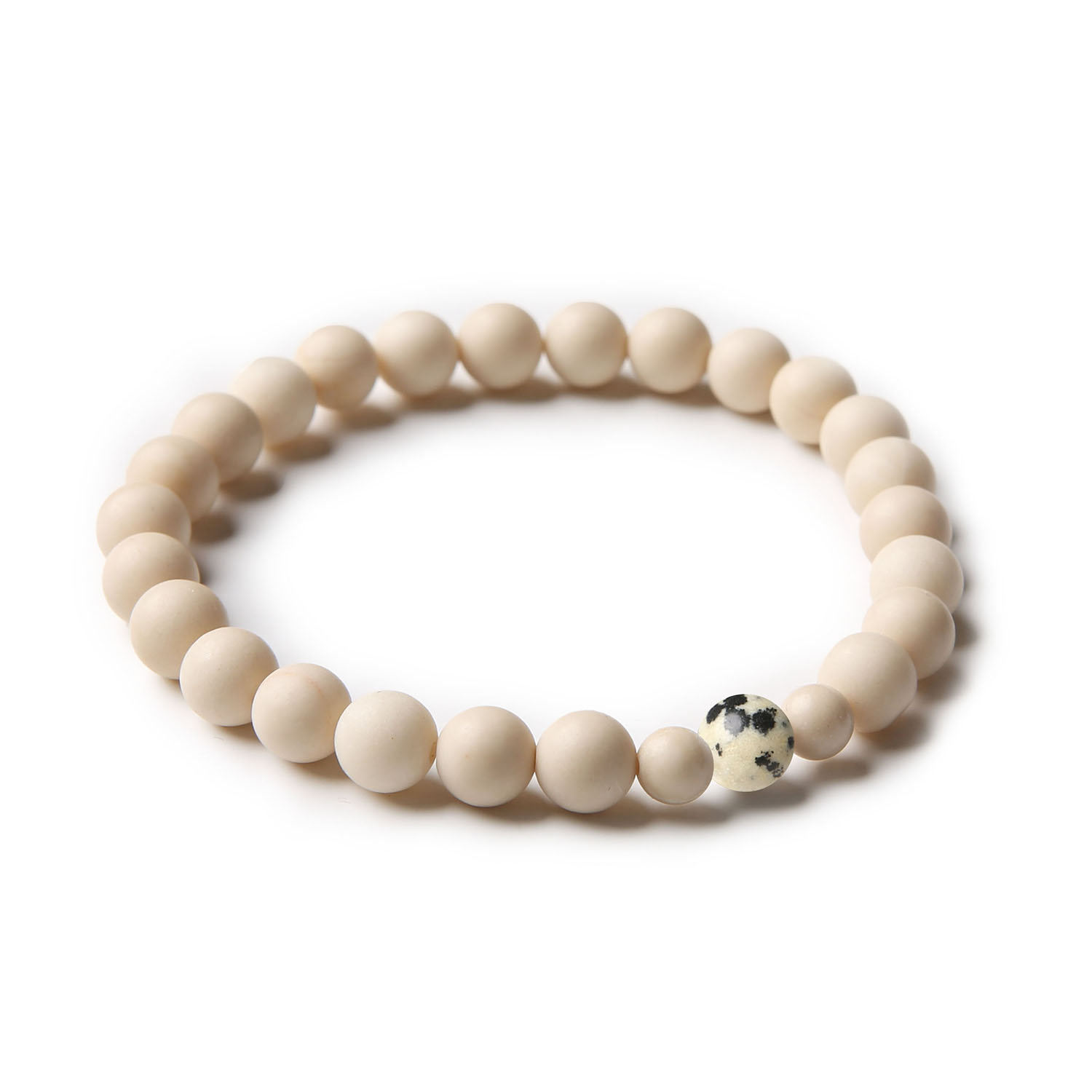 Bransoletka z kolekcji Binthe, wykonana z jaspisu dalmatyńskiego i kamienia rzeczne, idealna dla kobiet i mężczyzn.