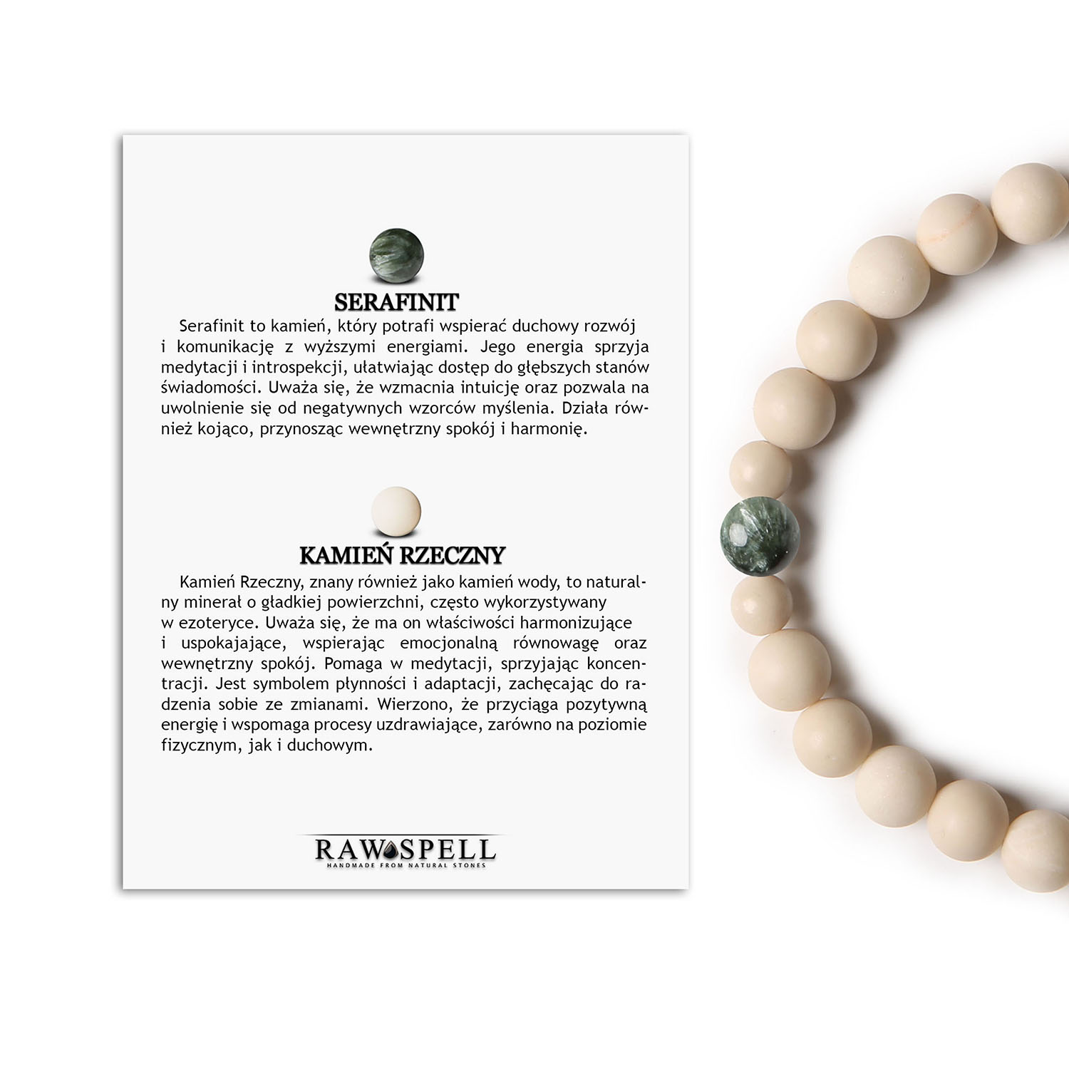 Kolekcja Binthe Serafinit - Bransoletka na gumce z Kamieniem Rzecznym - dla Kobiet i Mężczyzn Bransoletka z kolekcji Binthe, wykonana z naturalnych kamieni - serafinitu i kamienia rzecznego, idealna dla kobiet i mężczyzn.