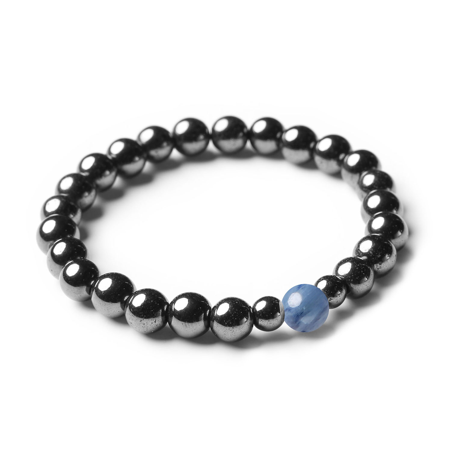 Elegancka bransoletka Binthe z naturalnych kamieni kyanitu i hematytu grafitowego, unisex - dla każdego, kto ceni unikalny styl.