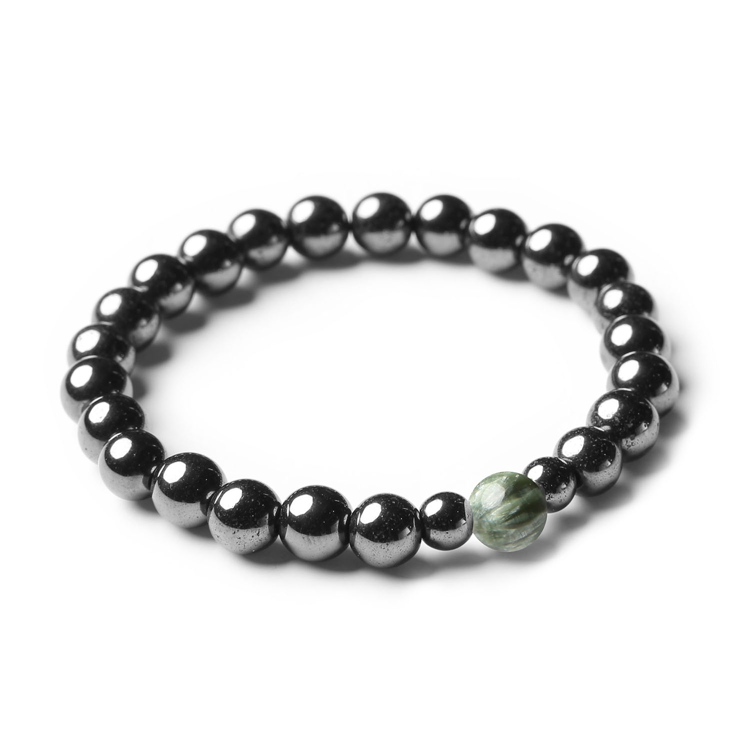 Bransoletka Binthe z naturalnymi kamieniami: serafinit i hematyt grafitowy, idealna dla kobiet i mężczyzn.