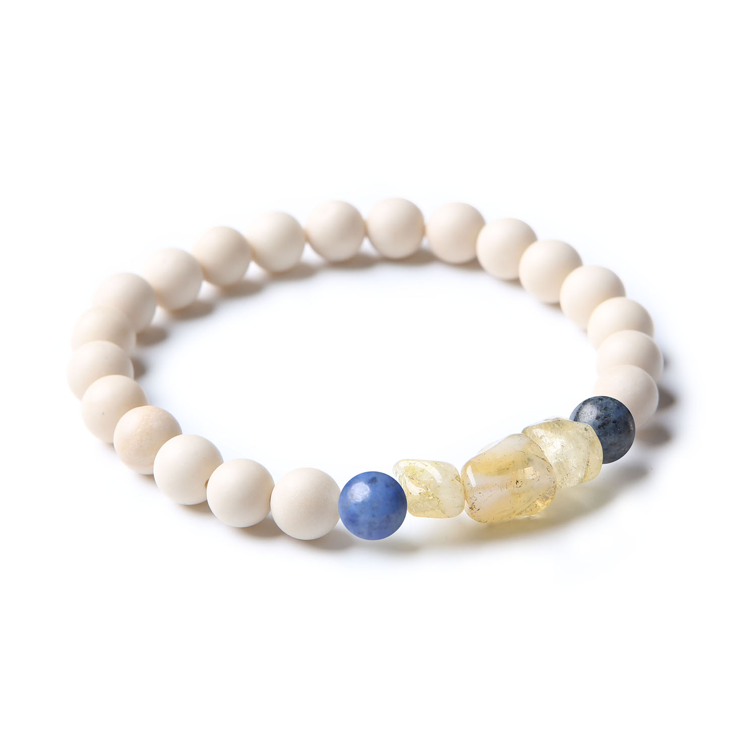 Bransoletka Cymiri z naturalnymi kamieniami: dumortieryt, cytryn i kamień rzeczny, dla kobiet i mężczyzn.