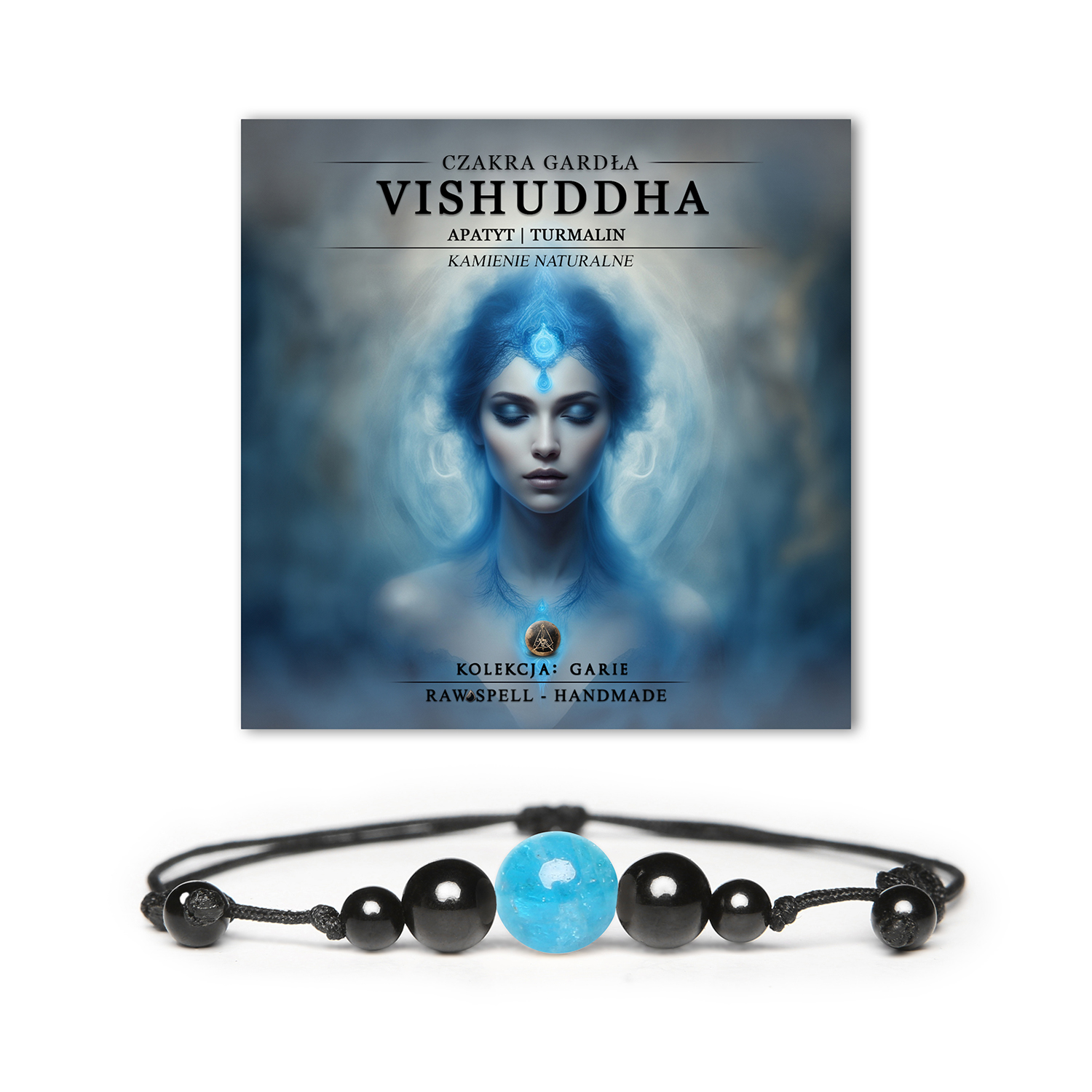 Bransoletka z naturalnych kamieni – czakra gardła Vishuddh i Apatyt w kolekcji Garie. Elegancka i harmonizująca energia na co dzień.