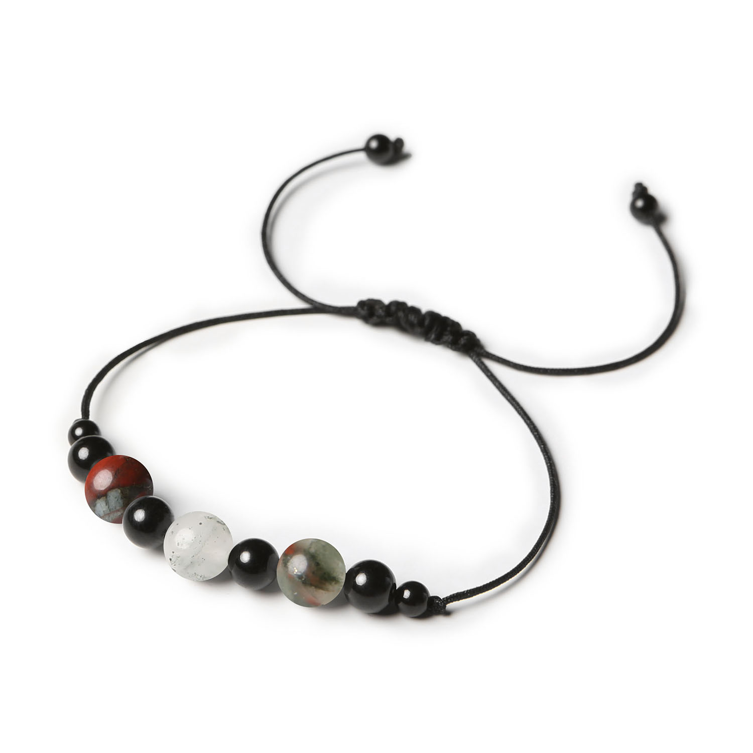 Kolekcja Haka - Bransoletka na sznurku z Heliotropem i Turmalinem - dla kobiet i mężczyzn Stylowa bransoletka z kolekcji Haka, wykonana z kamieni naturalnych Heliotrop i Turmalin, dla kobiet i mężczyzn.