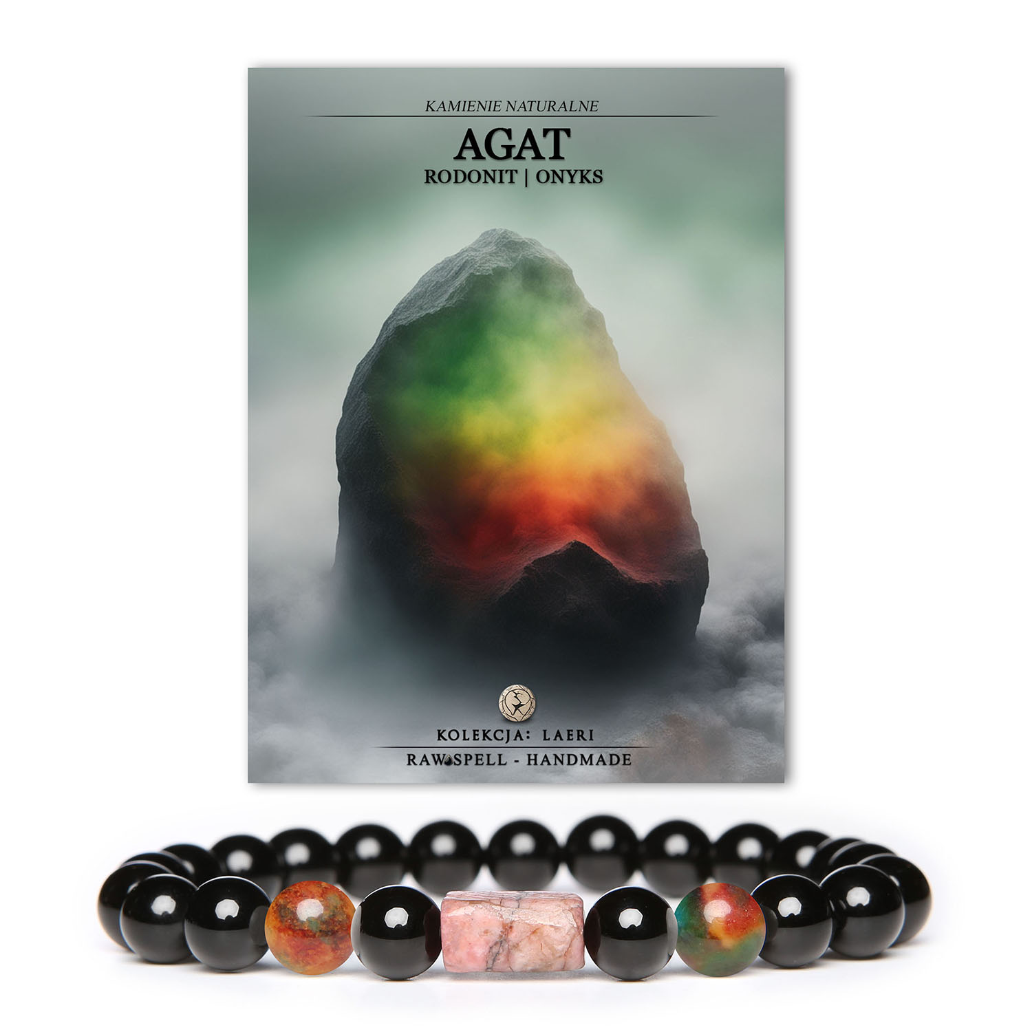 Klasyczna Elegancja "Laeri": Klasyczna bransoletka z kolekcji Laeri, która doskonale wpisuje się w każdy styl. Naturalne kamienie agatu i rodonytu w kolorze różowym dodają jej wyrazistości i temperamentu. Bransoletka jest dostępna dla kobiet i mężczyzn, którzy cenią sobie prostotę i klasyczny design.