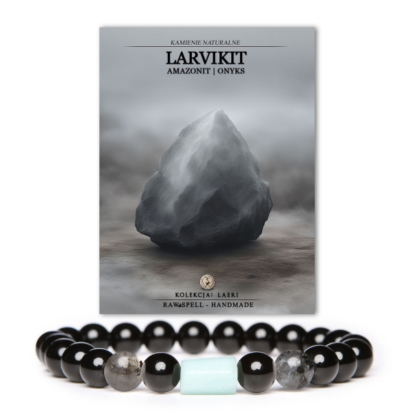 Stylowa bransoletka Laeri z kolekcji kamieni naturalnych: larvikit, amazonit i onyks, idealna dla każdego.
