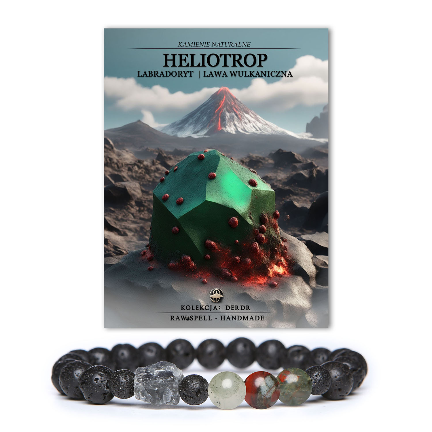 Bransoletka z kolekcji Derdr z naturalnymi kamieniami: heliotrop, labradoryt i lawa wulkaniczna, idealna dla kobiet i mężczyzn