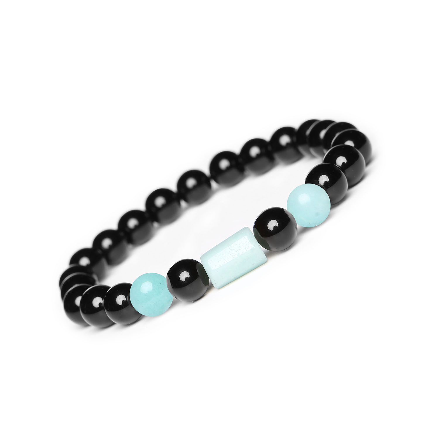 Kolorowa bransoletka z kolekcji Laeri, stworzona z jasnego amazonitu i onyksu, dla każdej osoby Bransoletka dla Wszystkich - Amazonit Jasny z Kolekcji Laeri