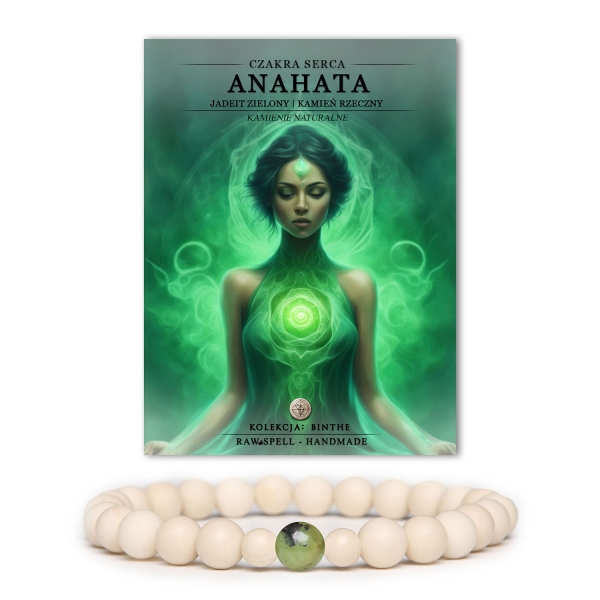 Elegancka bransoletka z kamieni rzecznych i jadeitu zielonego, symbolizująca miłość oraz równowagę energetyczną w kolekcji Binthe.