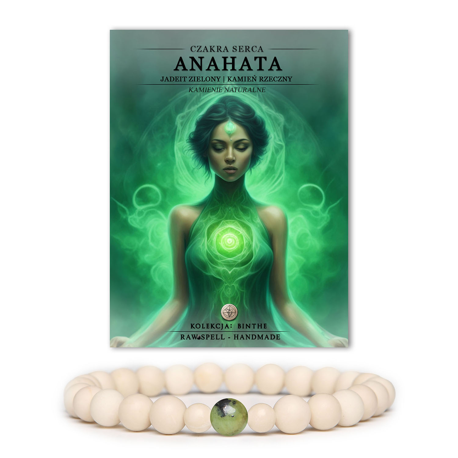 Elegancka bransoletka z kamieni rzecznych i jadeitu zielonego, symbolizująca miłość oraz równowagę energetyczną w kolekcji Binthe.