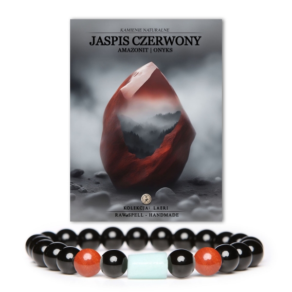 Bransoletka Laeri z kamieniami naturalnymi: jaspis czerwony, amazonit, onyks - doskonały dodatek dla obu płci.