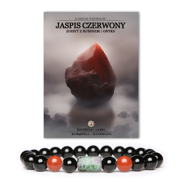 Bransoletka z kolekcji Laeri, stworzona z jaspisu czerwonego, rubinowego zoisytu i onyksu, dla kobiet i mężczyzn.