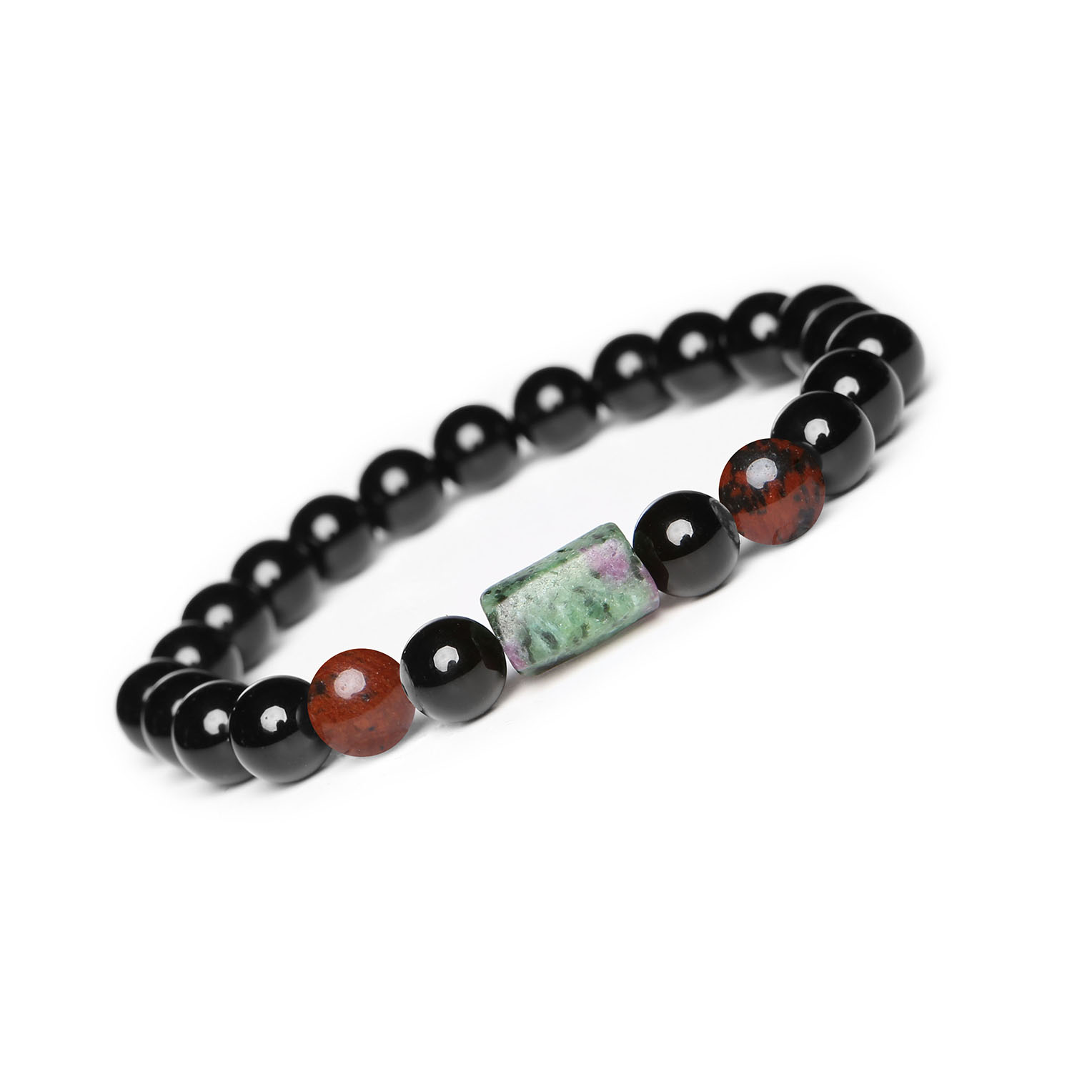 Laeri Bransoletka na sznurku - z Zoisyt z Rubinem i Obsydian Brązowy - Onyks do każdego stylu, dla Kobiet i Mężczyzn Bransoletka Laeri na gumce z kolekcji Dla Kobiet i Mężczyzn, wykonana z obsydianu brązowego, zoisytu z rubinem oraz onyksu.