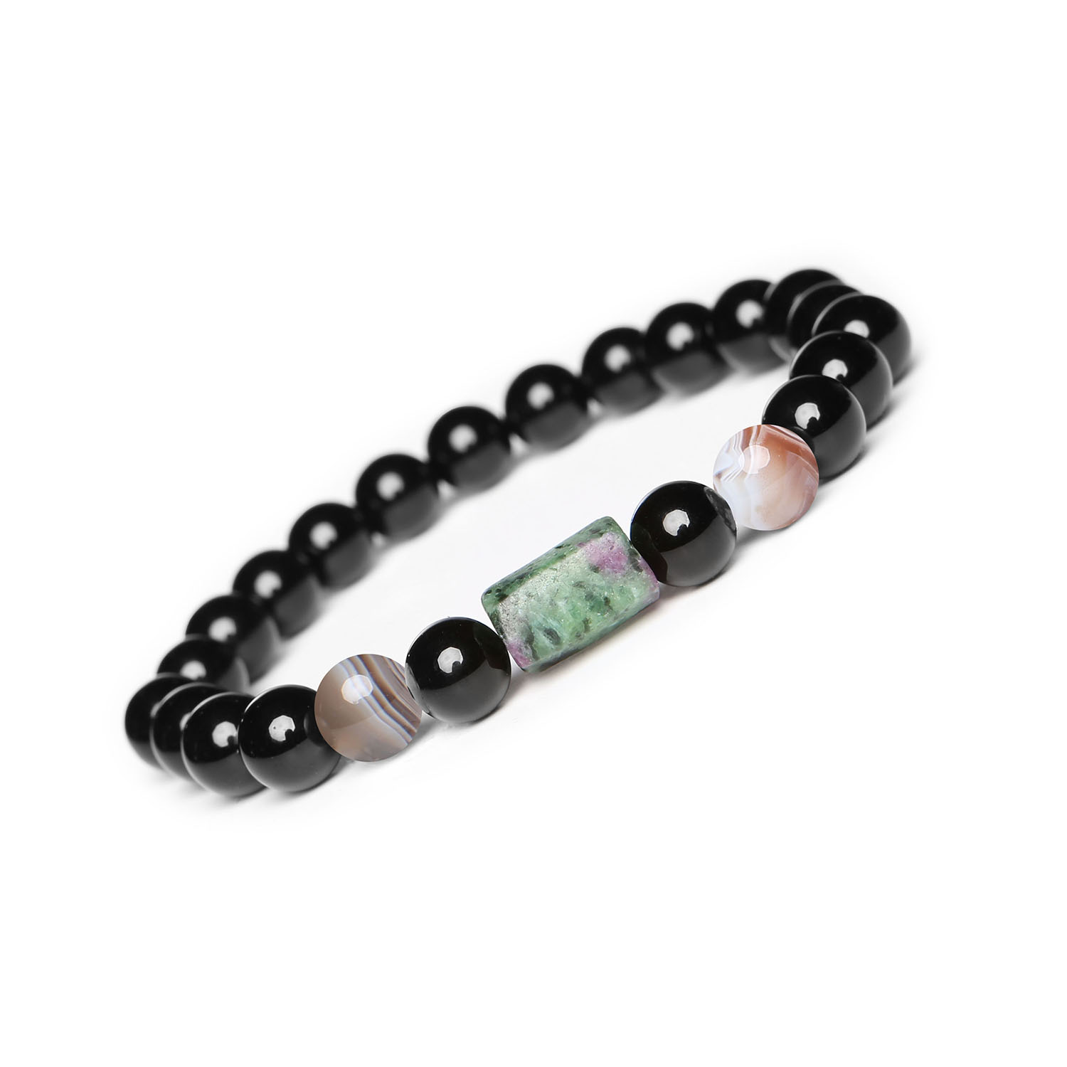 Laeri Bransoletka z kamieniami szlachetnymi Agat Botswana Zoisyt z Rubinem i Onyks dla każdego Elegancka bransoletka z gumki Laeri, ozdobiona wspaniałymi kamieniami.